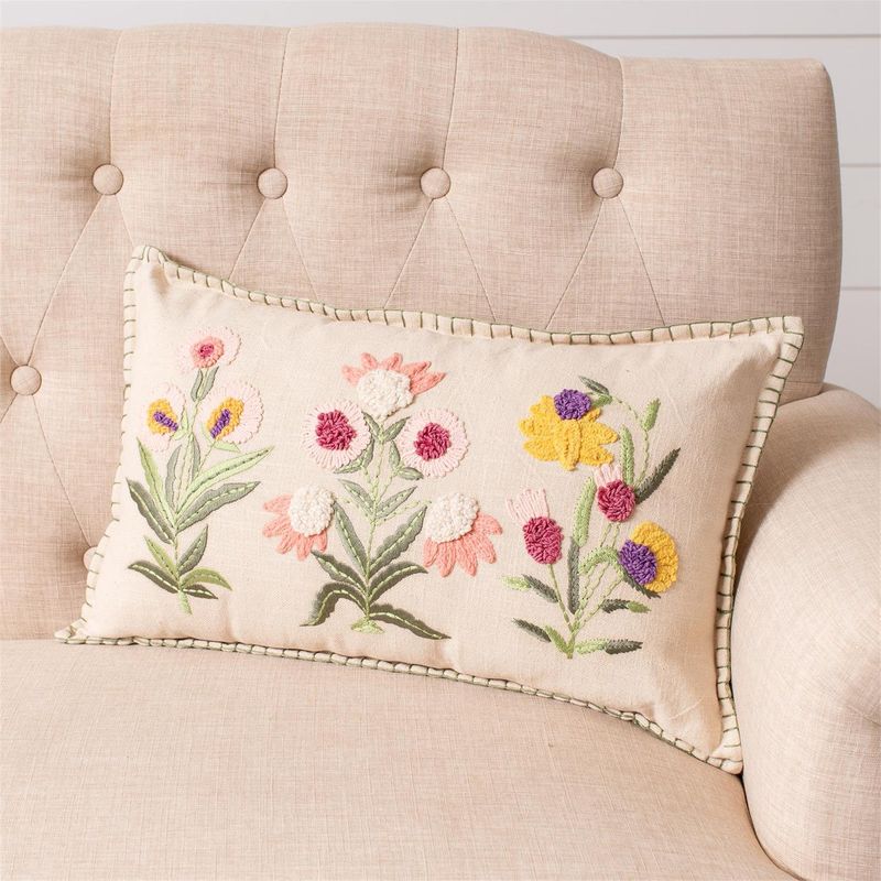 Embroidered Provence Floral Lumbar Pillow, 12x20