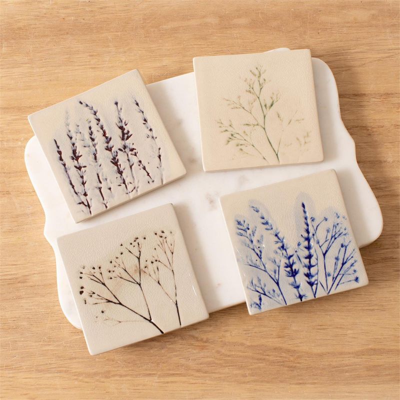 Pressed Wildflowers Coasters, Set Of 4