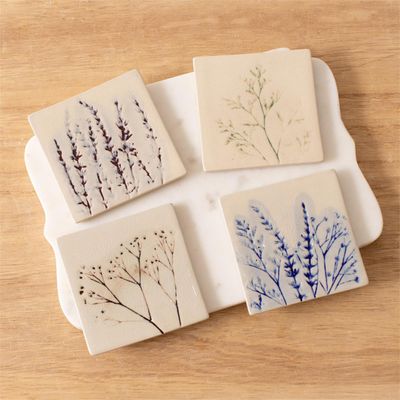 Pressed Wildflowers Coasters, Set Of 4