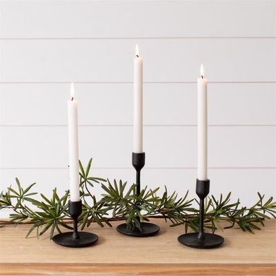 Short Black Wrought Iron Taper Holders, Set Of 3