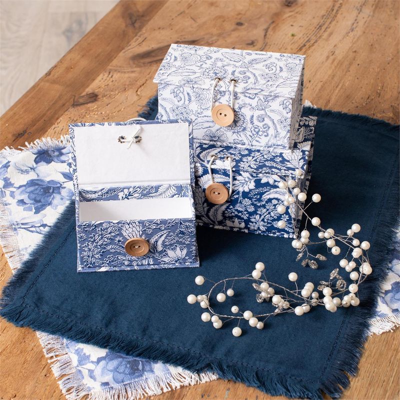 Blue Block Print Boxes, Set Of 3
