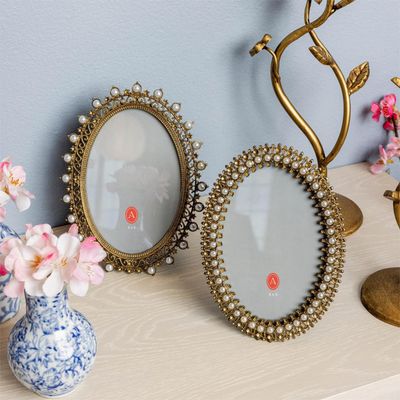 Gold Filagree &amp; Pearl Photo Frame