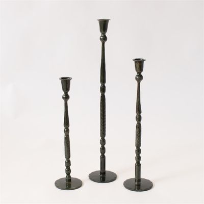 Slim Green Enamel Taper Holders, Set Of 3