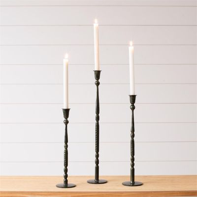 Slim Green Enamel Taper Holders, Set Of 3