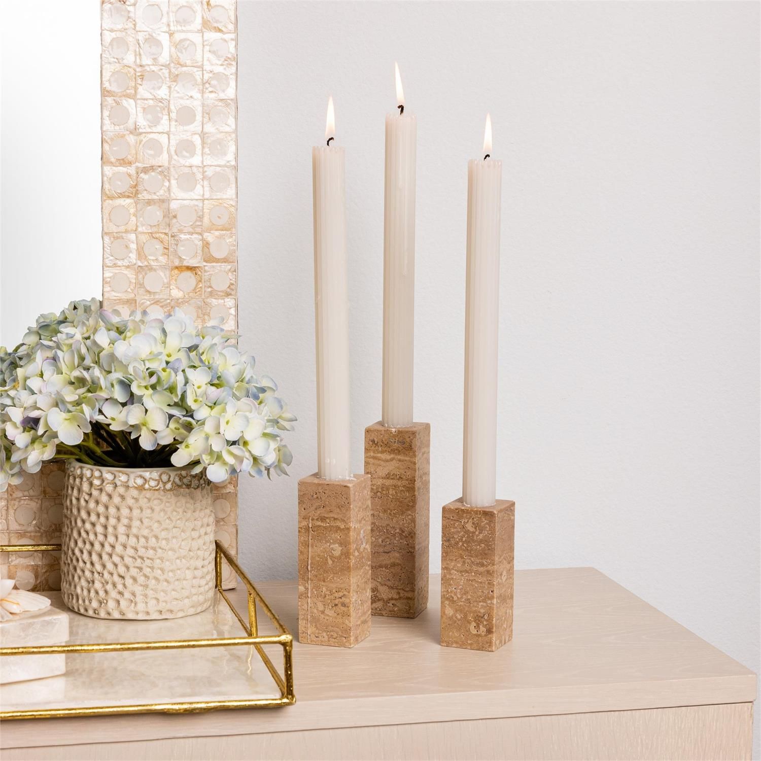 Travertine Taper Holders, Set Of 3