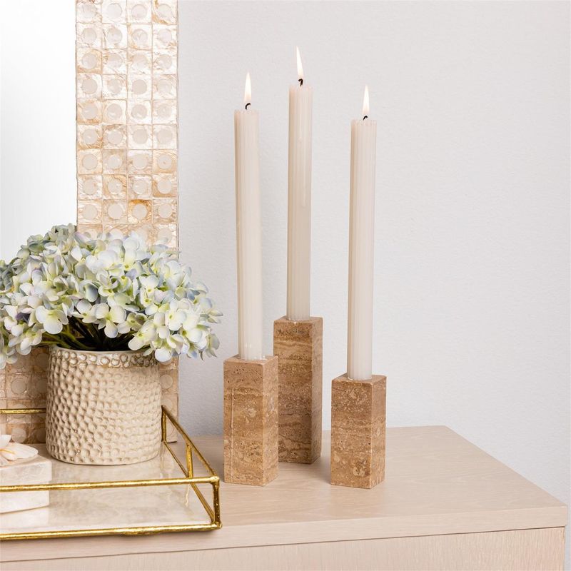 Travertine Taper Holders, Set Of 3
