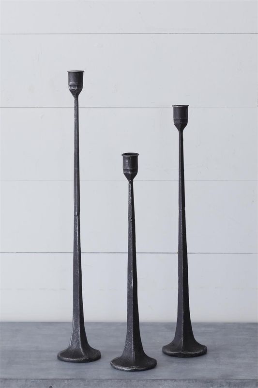 Tall Black Wrought Iron Taper Holders, Set Of 3