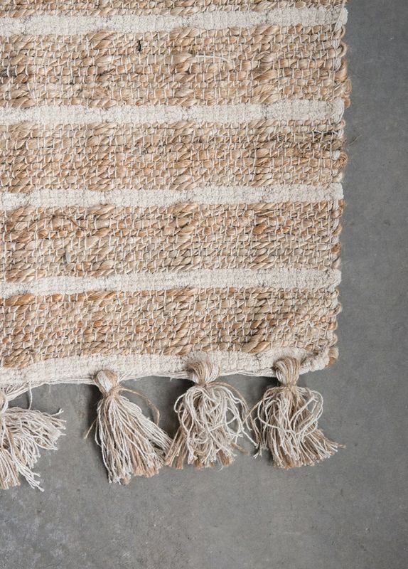 Kristy Jute &amp; Cotton Rug W/ Tassels Natural &amp; Cream