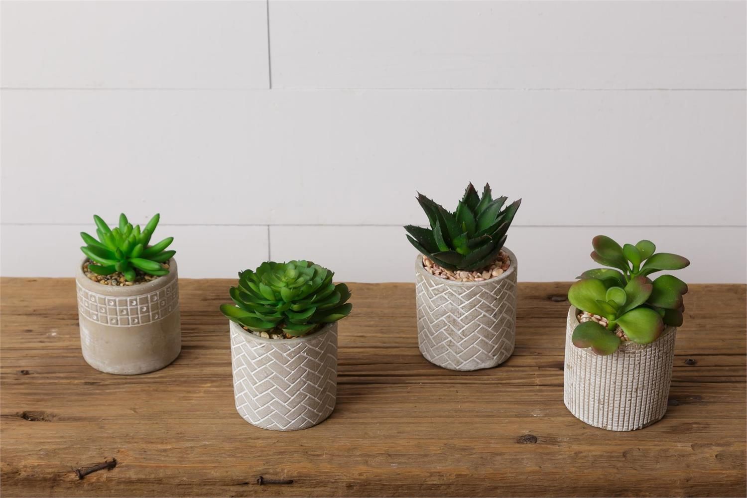 Faux Succulent In Concrete Pot