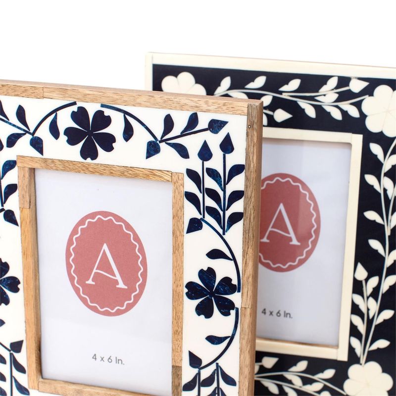 Blue Floral Inlay Photo Frame