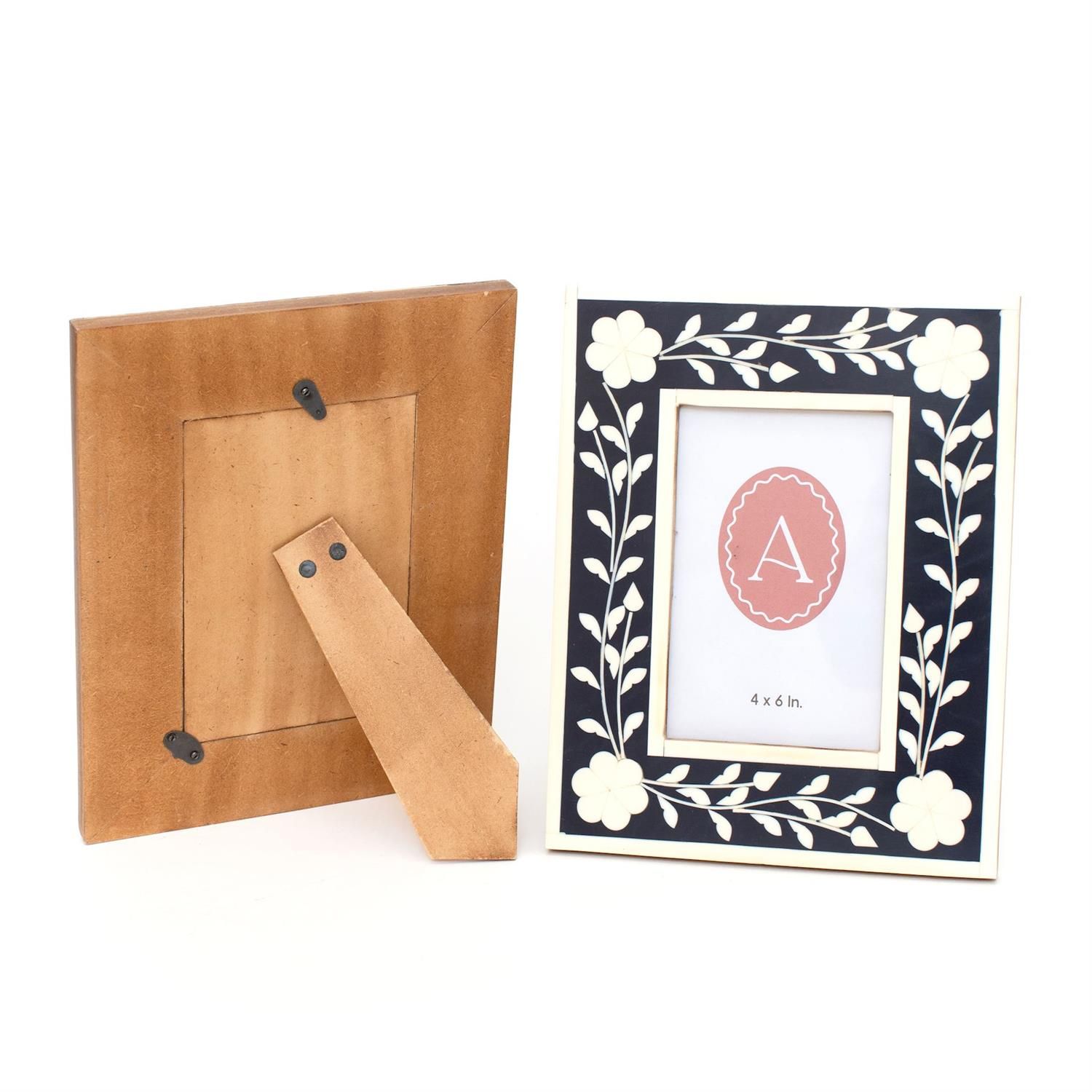Blue Floral Inlay Photo Frame