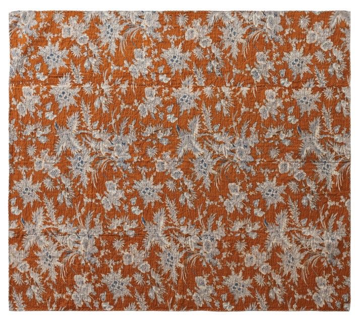 Orange Kantha Stitch Throw