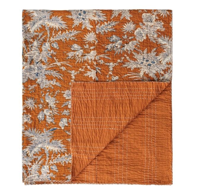 Orange Kantha Stitch Throw