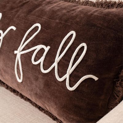 "Hello Fall" Brown Velvet Pillow, 12x22