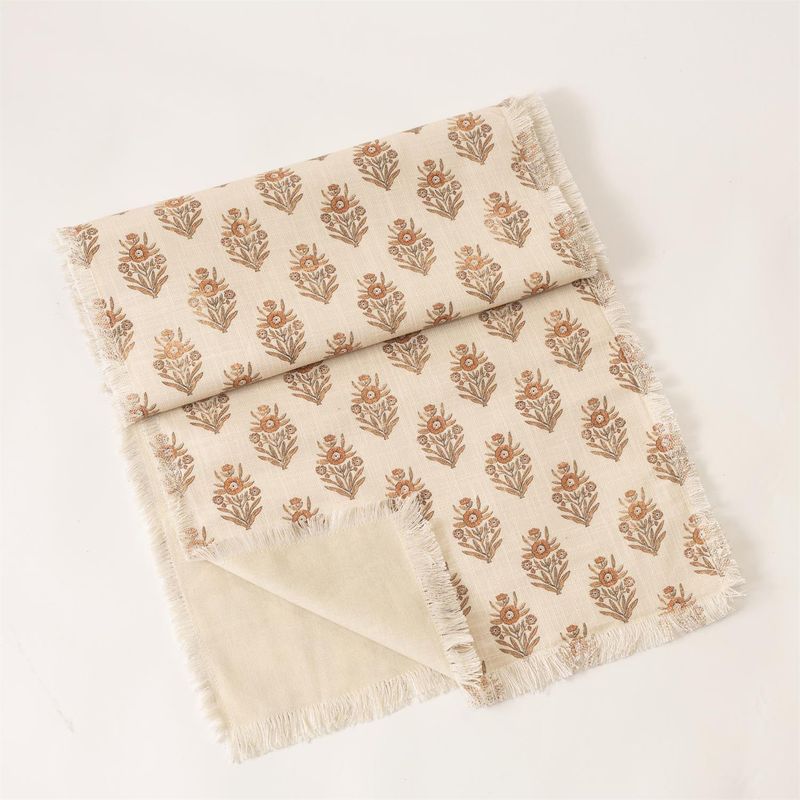 Ivory Block Print Table Runner, 14x72