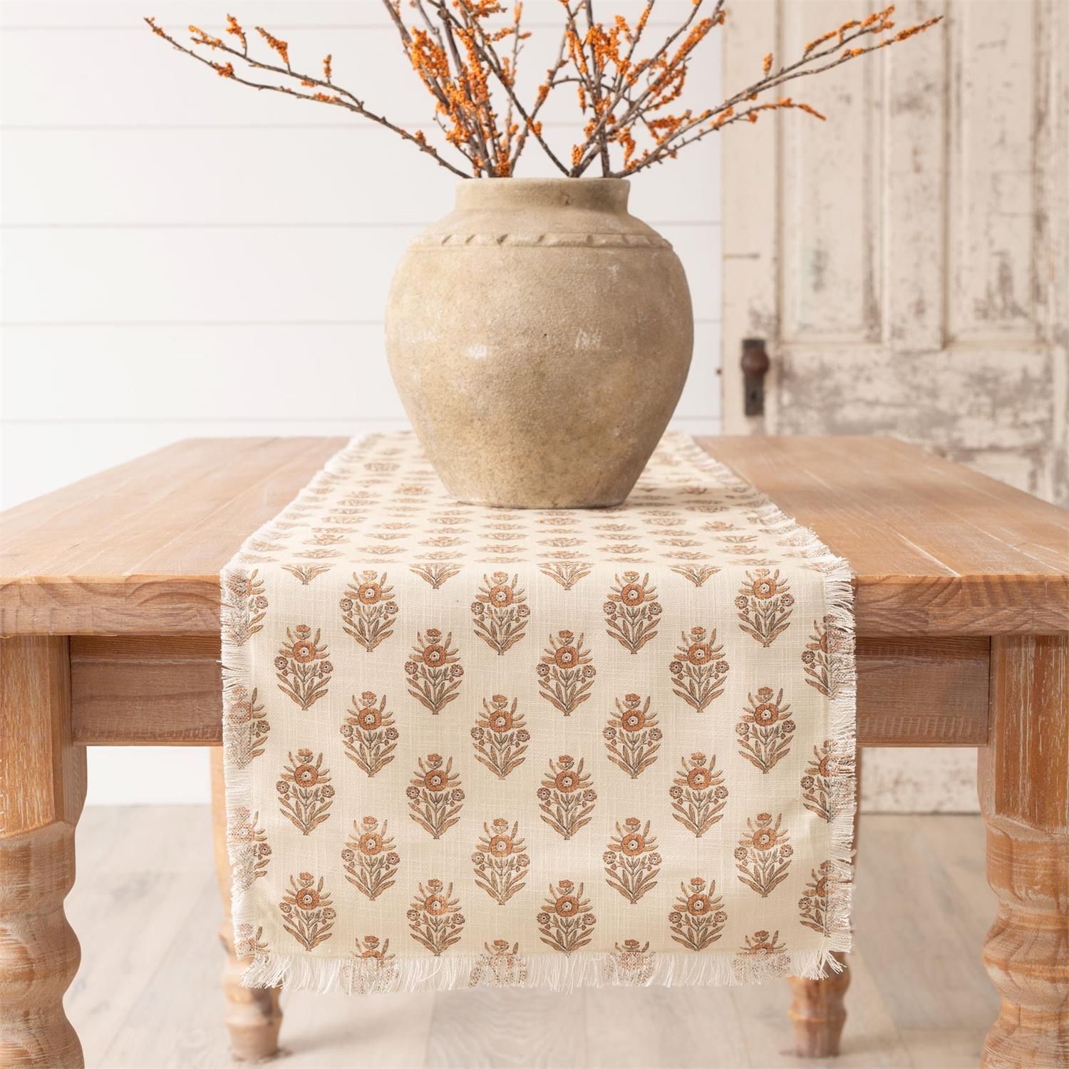 Ivory Block Print Table Runner, 14x72