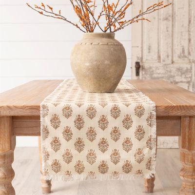 Ivory Block Print Table Runner, 14x72