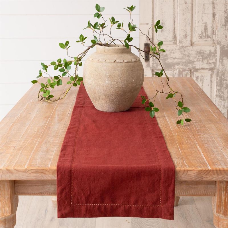 Stonewashed Linen Blend Table Runner, Burgundy 13x72