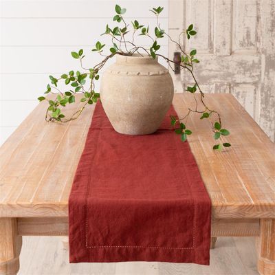 Stonewashed Linen Blend Table Runner, Burgundy 13x72