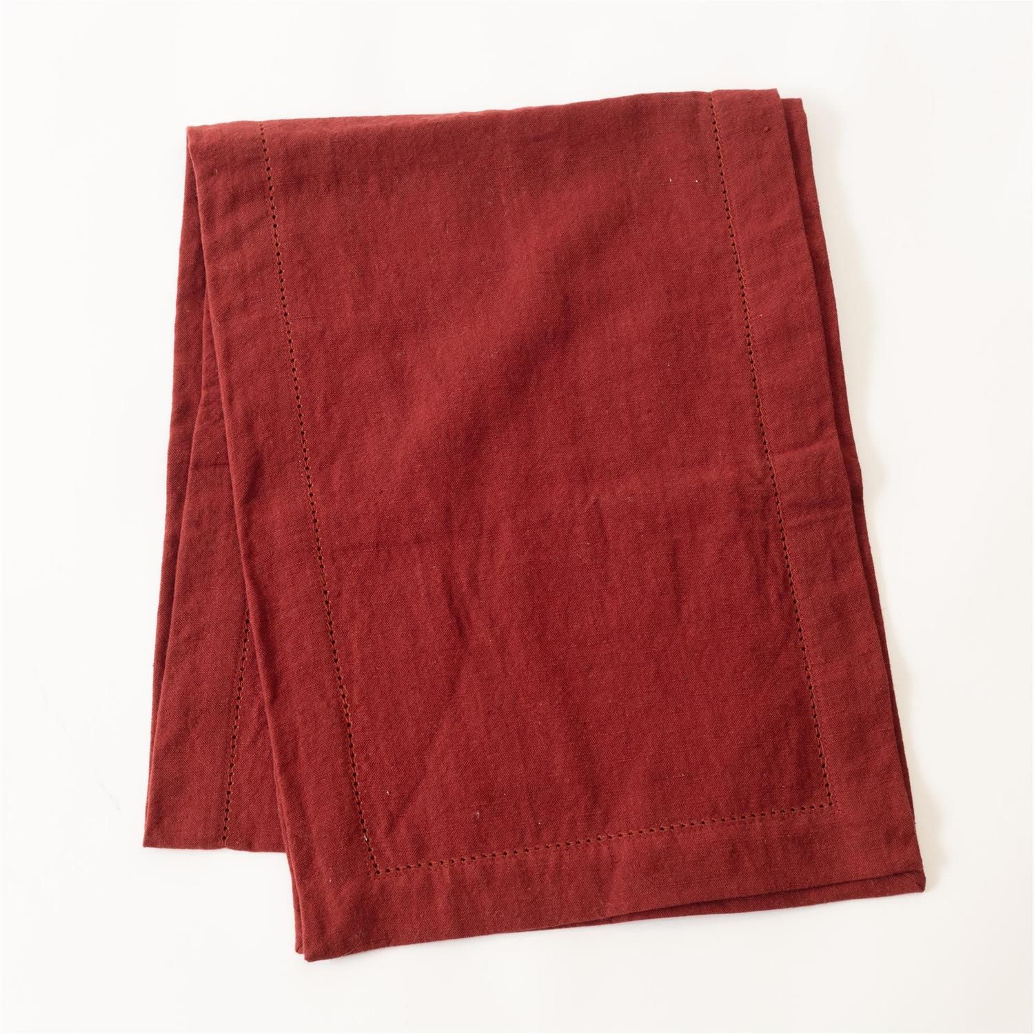 Stonewashed Linen Blend Table Runner, Burgundy 13x72