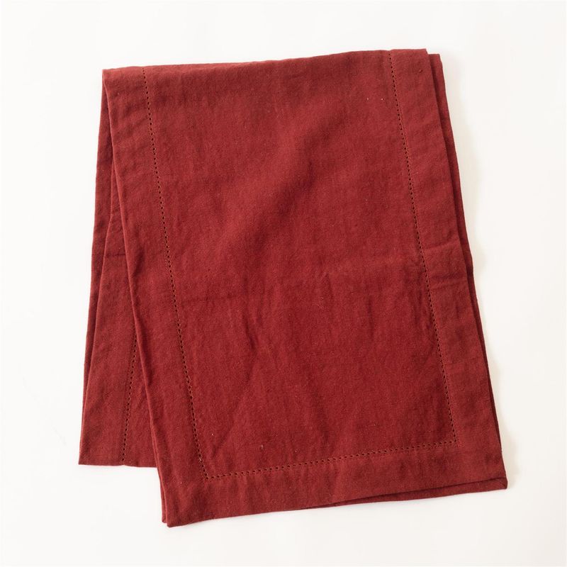 Stonewashed Linen Blend Table Runner, Burgundy 13x72