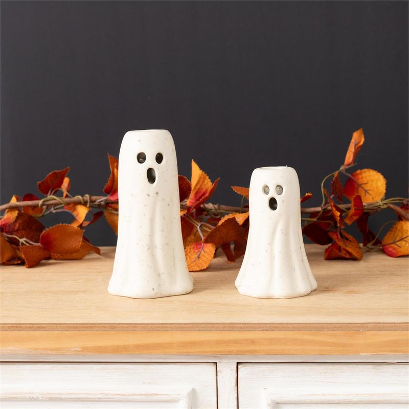 Stoneware Ghost Taper Holder Set