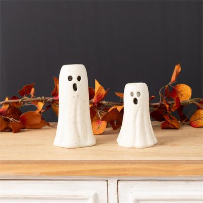 Stoneware Ghost Taper Holder Set