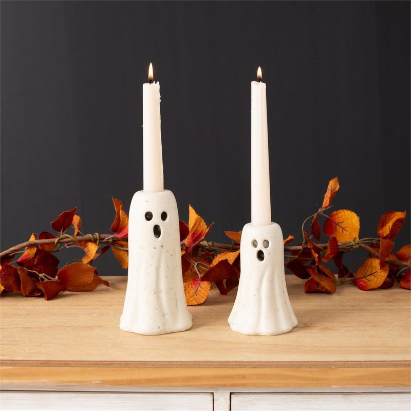 Stoneware Ghost Taper Holder Set