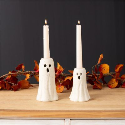 Stoneware Ghost Taper Holder Set
