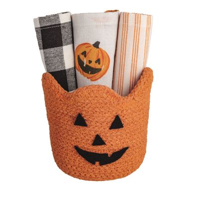 Crocheted Pumpkin Basket W/ Towels