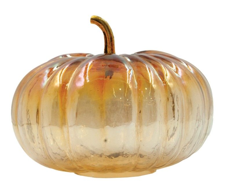 Iridescent Glass Pumpkin W/ Brass Stem
