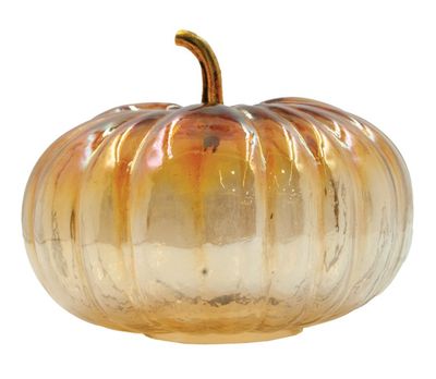 Iridescent Glass Pumpkin W/ Brass Stem
