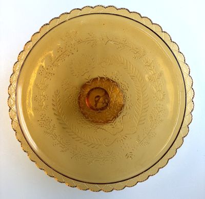 Scalloped Glass Cake Plate, Amber