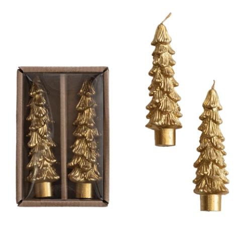 Gold Tree Taper Candles, Short, Set Of 2