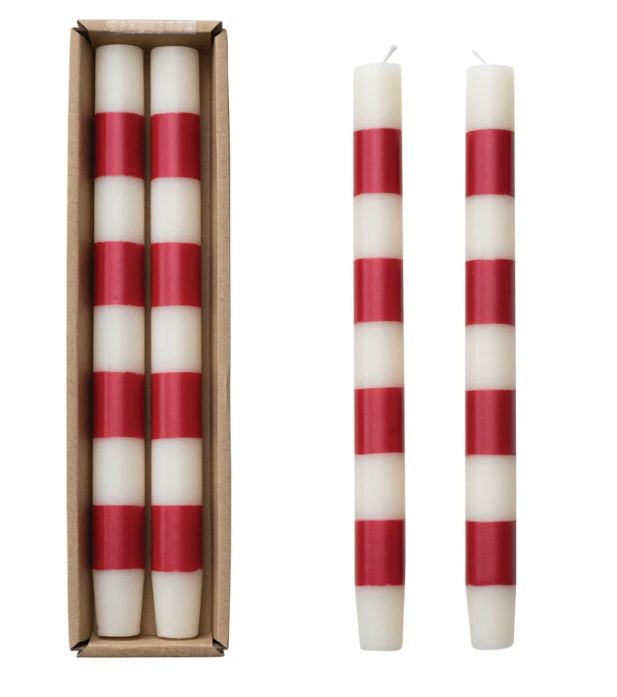 Candy Cane Striped Taper Candles, Set Of 2