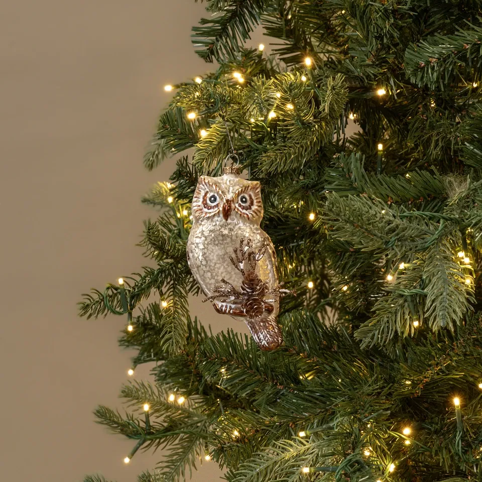 Glass Owl Ornament On Branch