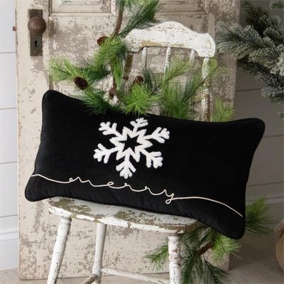 Black Velvet Snowflake Lumbar Pillow