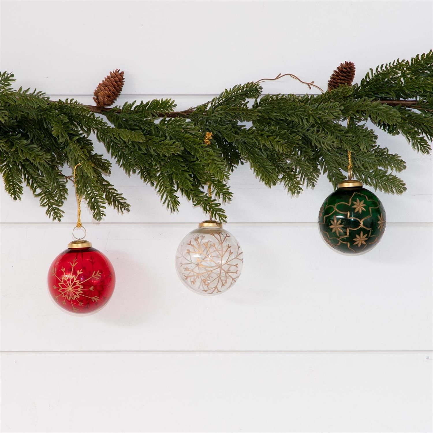 Glass Ornament W/ Gold Snowflakes