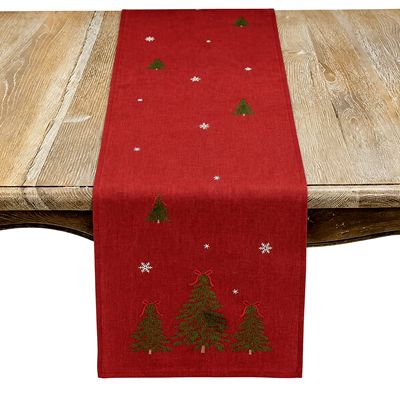 Red Christmas Trees Table Runner, 68"