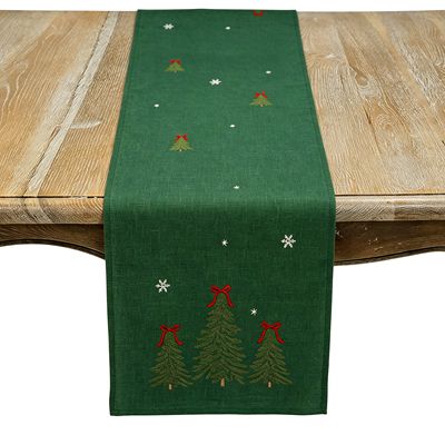 Green Christmas Trees Table Runner, 68"