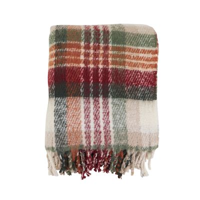 Faux Mohair Red/Green Plaid Throw, 50x60