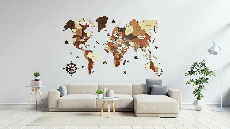 3D Wooden World Map | 3D World Map Home Decor | Wood Map Wall Decor