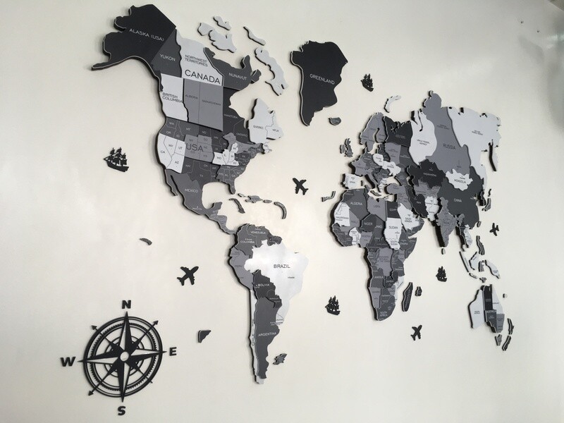 3D Colour Grey Scale World Map – Premium Wall Decor