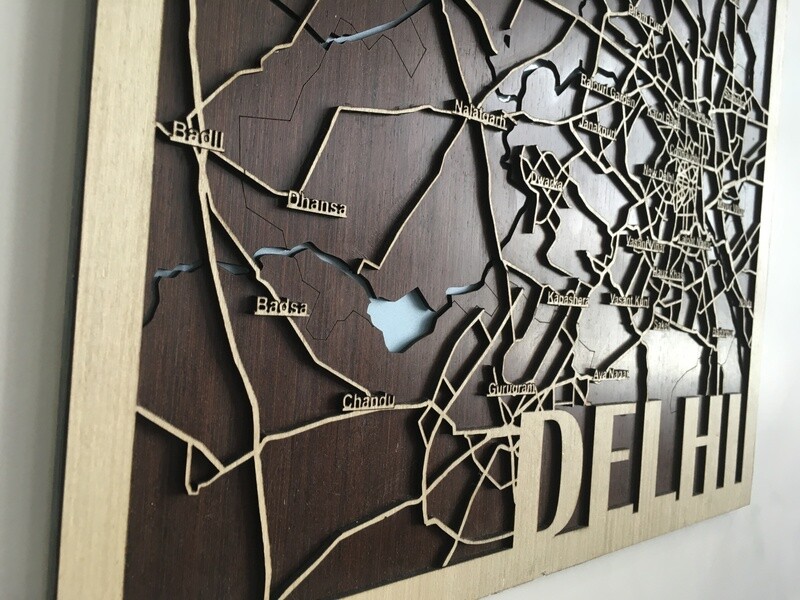 Wooden City Map – Delhi Wall Art
