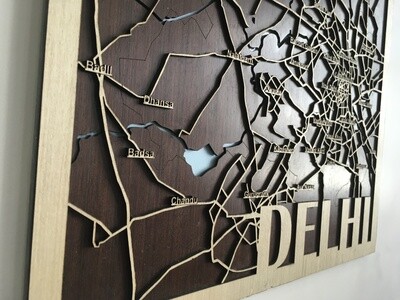 Wooden City Map – Delhi Wall Art