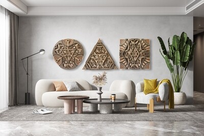 Circle, Triangle, Square - Hypnotic Shapes (Wood Wall Hang Decor, Layered Mandala)