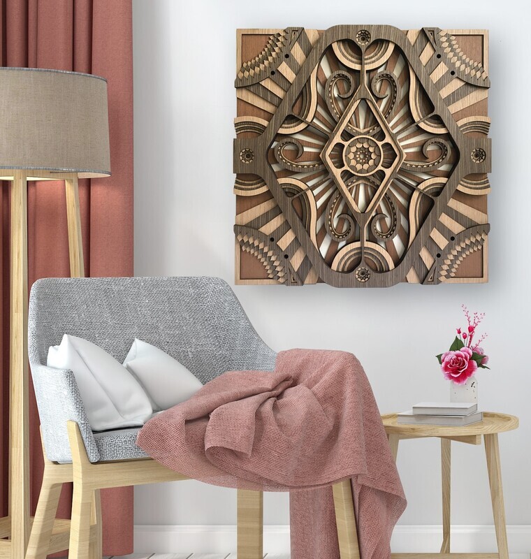 Square - Hypnotic Shapes (Wood Wall Hang Decor, Layered Mandala)