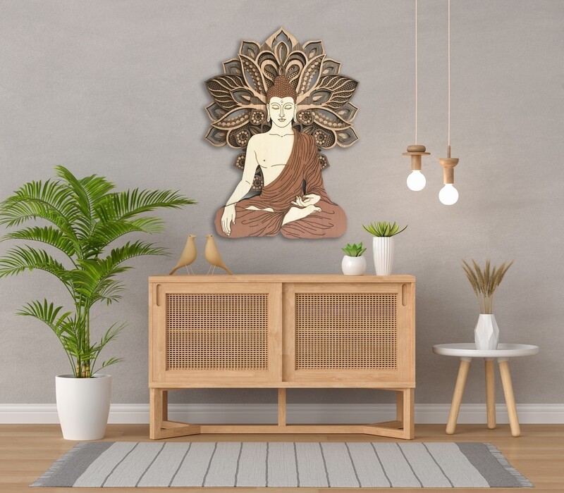 Gautama Buddha - Tree of Life (Wood Wall Hang Decor, Layered Mandala)