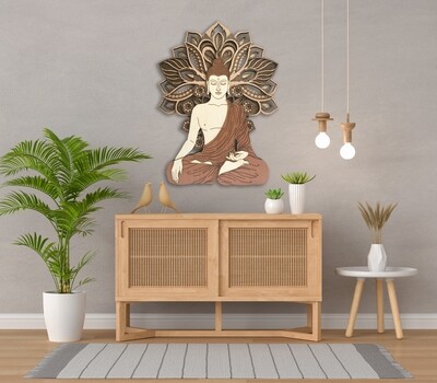 Gautama Buddha - Tree of Life (Wood Wall Hang Decor, Layered Mandala)