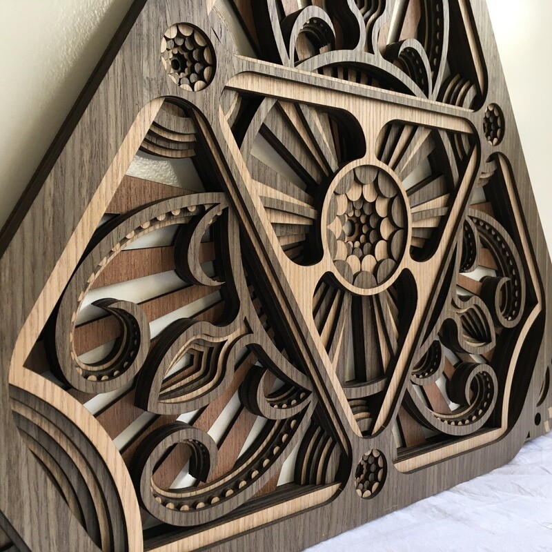 Triangle - Hypnotic Shapes (Wood Wall Hang Decor, Layered Mandala)